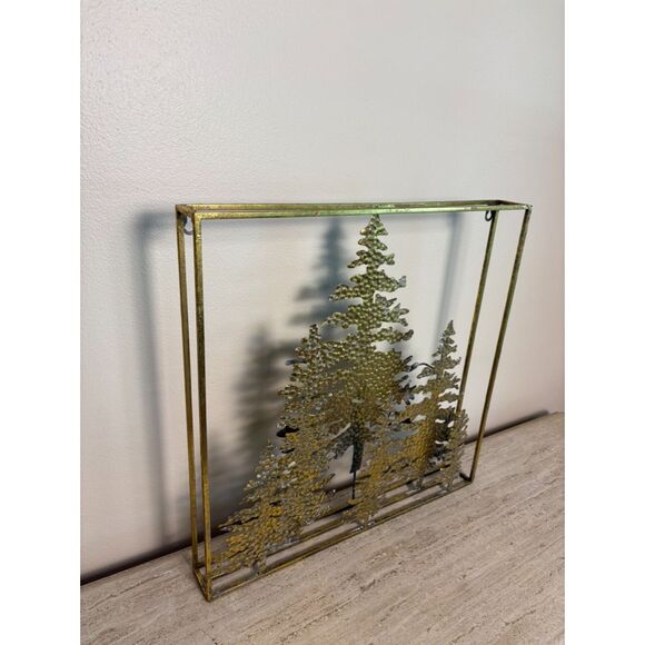 3D Pine Tree Trio Wall Art Set Luxury Metal Wall Art Modern  3D Hammered Metal Tree Wall Hanging